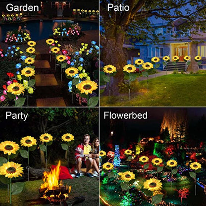 Solar Sunflower Garden Lights Outdoor Set | Automatic LED Pathway Stake Lights for Yard, Patio & Walkway | Wireless Weather-Resistant