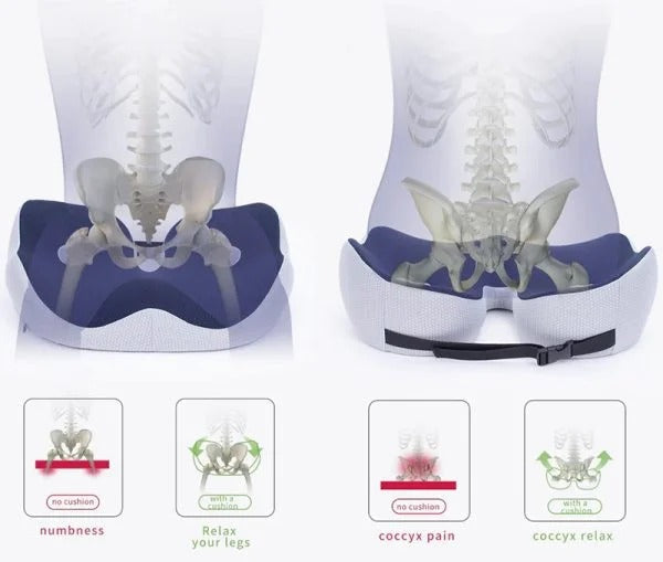 Cojín de asiento de espuma viscoelástica con abertura para el coxis para silla de oficina, coche y silla de ruedas: soporte ergonómico para aliviar el dolor de espalda baja y cadera