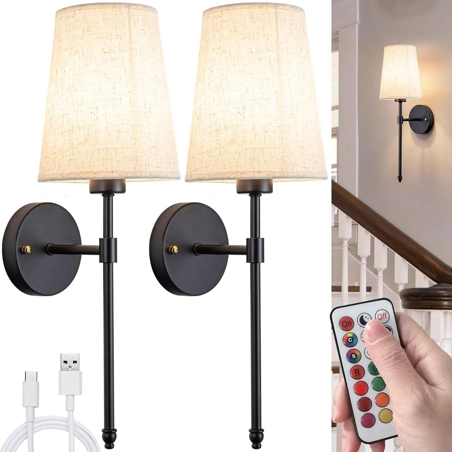 Luces de pared inalámbricas de fácil instalación - Juego de 2