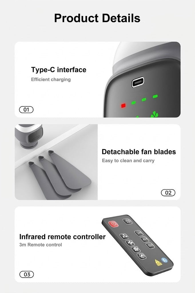 Portable Rechargeable Fan with Light & Remote Control | Dual Function for Comfort and Convenience