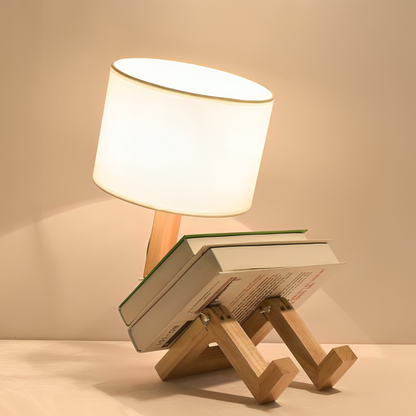 Wooden Desk Lamp with Storage Shelf 17 in Adjustable Reading Light for Nightstand Office Bedroom White Natural Wood Finish E27