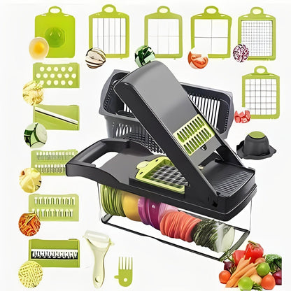 Cortador de verduras multifuncional con mango de seguridad y recipiente