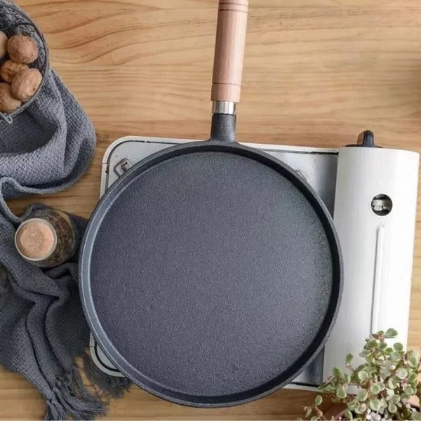 Sartén de hierro fundido duradera para crepes, para cocinas a gas y eléctricas