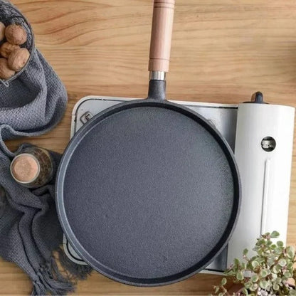 Sartén de hierro fundido duradera para crepes, para cocinas a gas y eléctricas