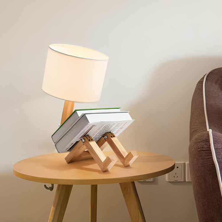 Scandinavian Wood Reading Lamp with Shelf | Adjustable Table Light for Bedroom & Living Room
