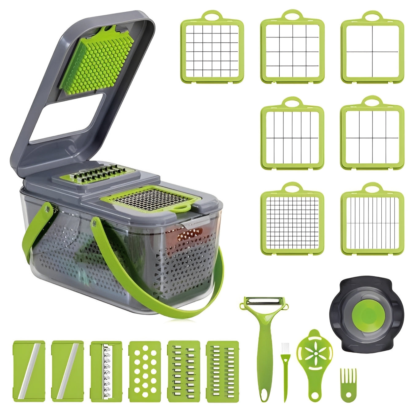 Cortador de verduras multifuncional con mango de seguridad y recipiente