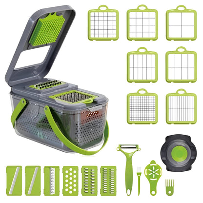 Cortador de verduras multifuncional con mango de seguridad y recipiente