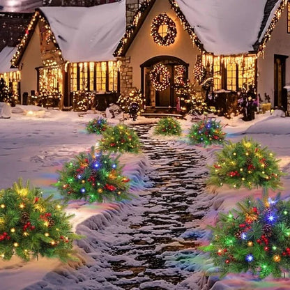 Battery-Powered LED Christmas Urn Filler with Timer – Frosted Pine Tips, Berries & Pinecones for Entryway Display