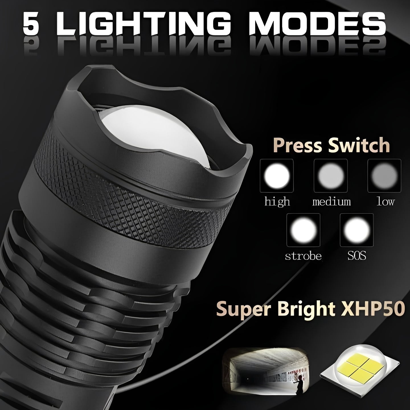 Linterna LED portátil con luz brillante focalizable