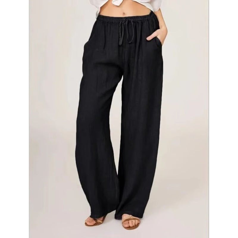 Pantalones de algodón de pernera ancha con bolsillos cómodos para mujer
