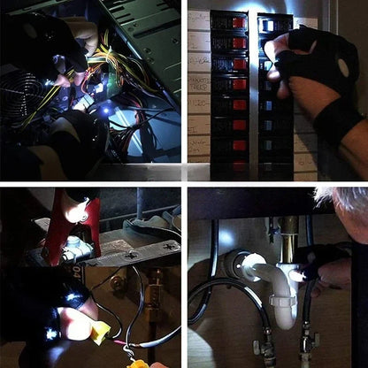 Rechargeable Work Gloves with Built-In LED Finger Lights for Mechanics, Camping, Repair & Night Tasks