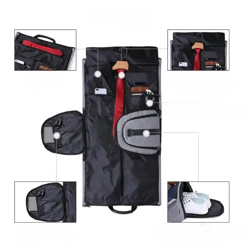 Convertible Garment Duffel Bag with Shoe Compartment for Business Travel, Weddings, Weekend Trips, Wrinkle-Free Suit Storage, Hanging Clothe