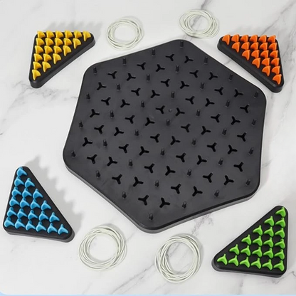 Strategic Triangle Board Game for Kids & Adults – Screen-Free Logic Puzzle with Pegs & Elastic Bands for Family Game Night