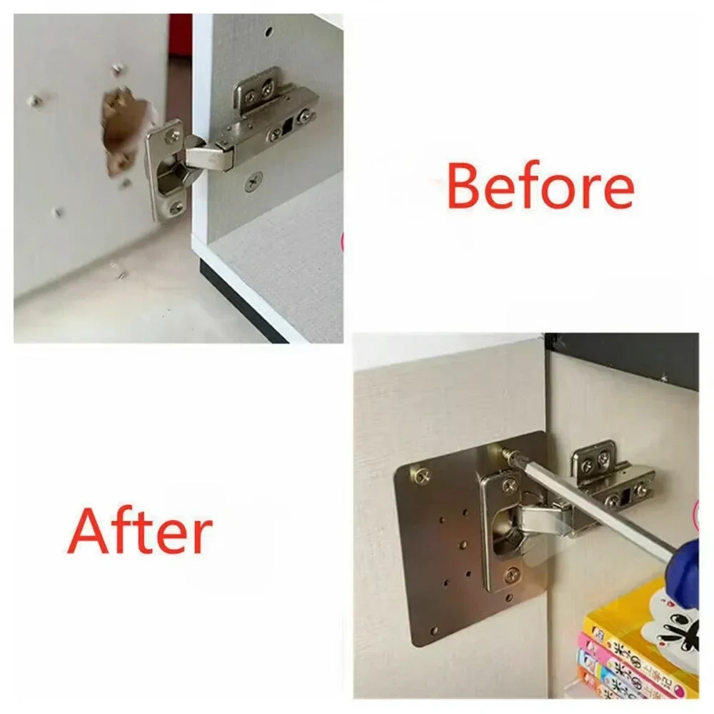 Cabinet Door Hinge Reinforcement Brackets Steel Repair Kit 3-Pack for Kitchen Bathroom Furniture Restoration Quick Fix Solution