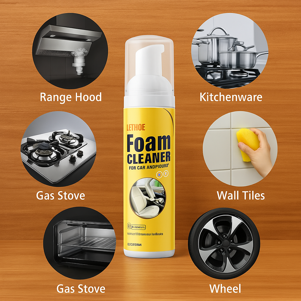 All-Surface Foam Spray Cleaner for Home, Car, and Upholstery – Removes Grease, Stains, and Grime Instantly