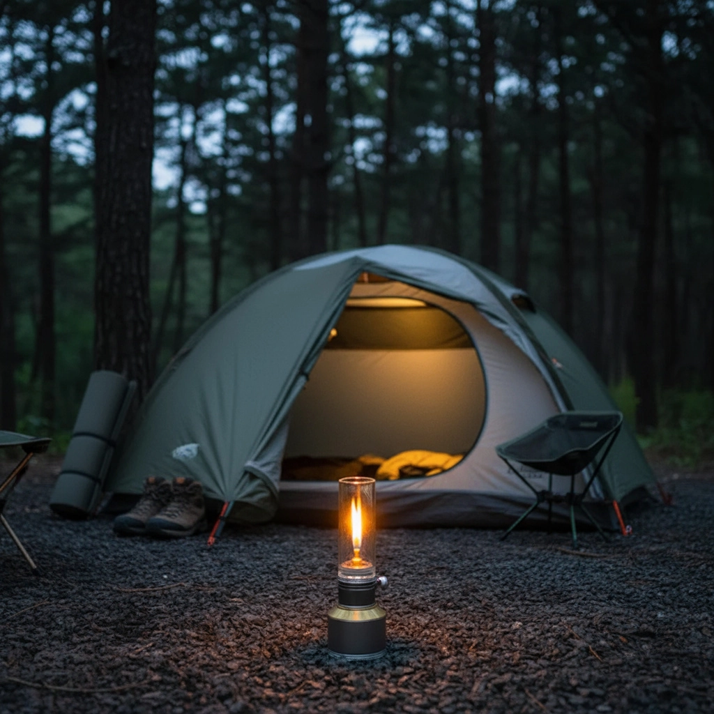 Butane Gas Lantern Aluminum Portable Outdoor Light Camping Hiking Backpacking Adjustable Flame Manual Ignition Vintage Design Travel Gear Em