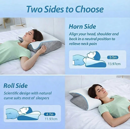 Contoured Memory Foam Sleep Pillow for Neck Alignment & Spinal Support – Dual-Height Design for Back, Side & Stomach Sleepers – Reduces Morn