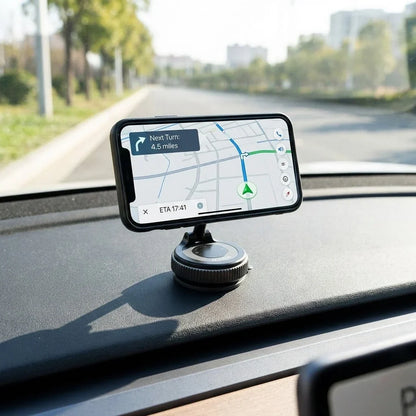Car Dashboard Cell Phone Mount with 360° Rotation and Vacuum-Lock Base for iPhone & Android | Hands-Free Windshield Holder