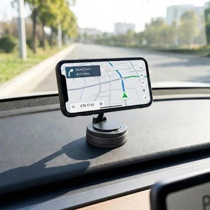 Car Phone Mount with Strong Magnetic Grip & Vacuum Base for Dashboard or Windshield