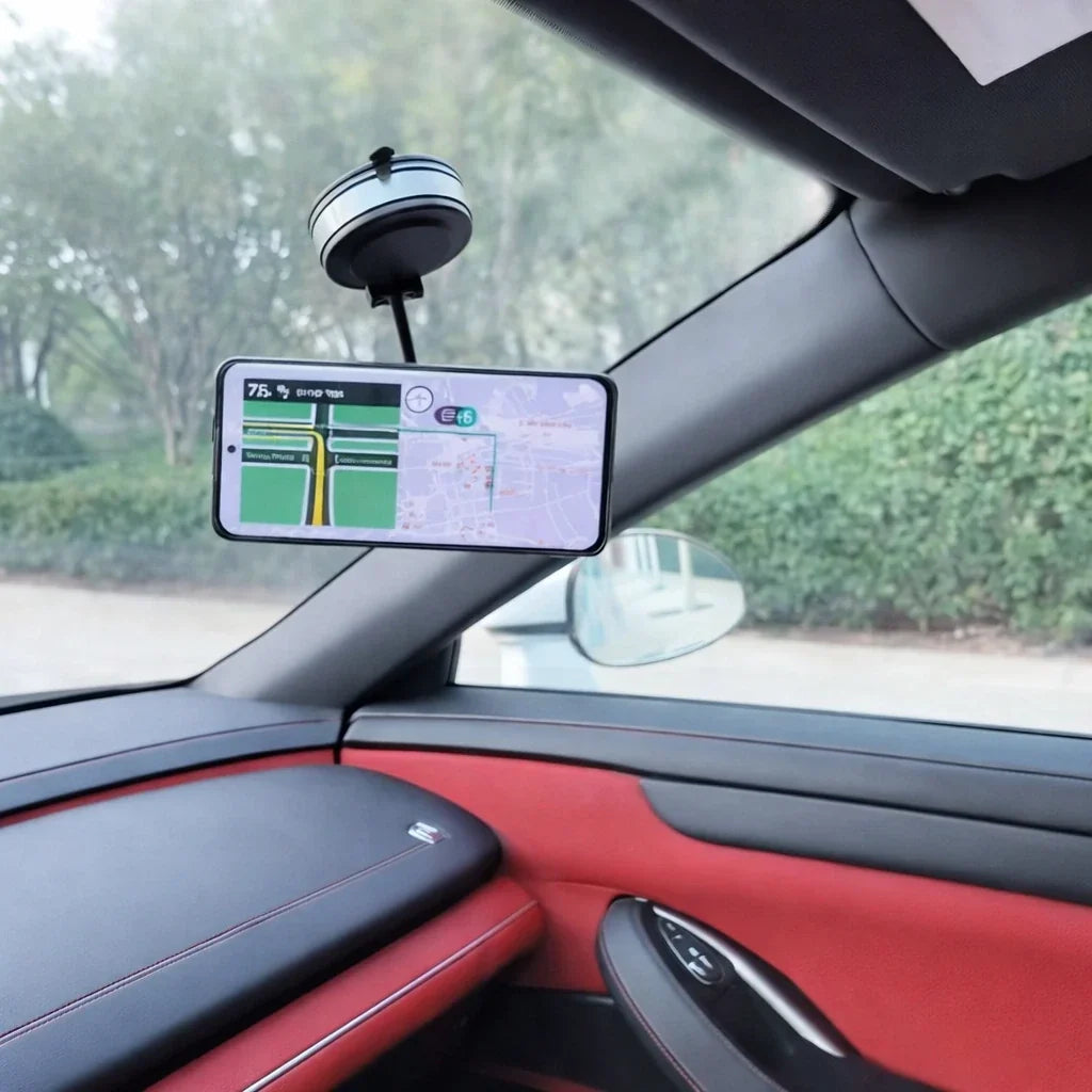 Car Phone Mount with Strong Magnetic Grip & Vacuum Base for Dashboard or Windshield