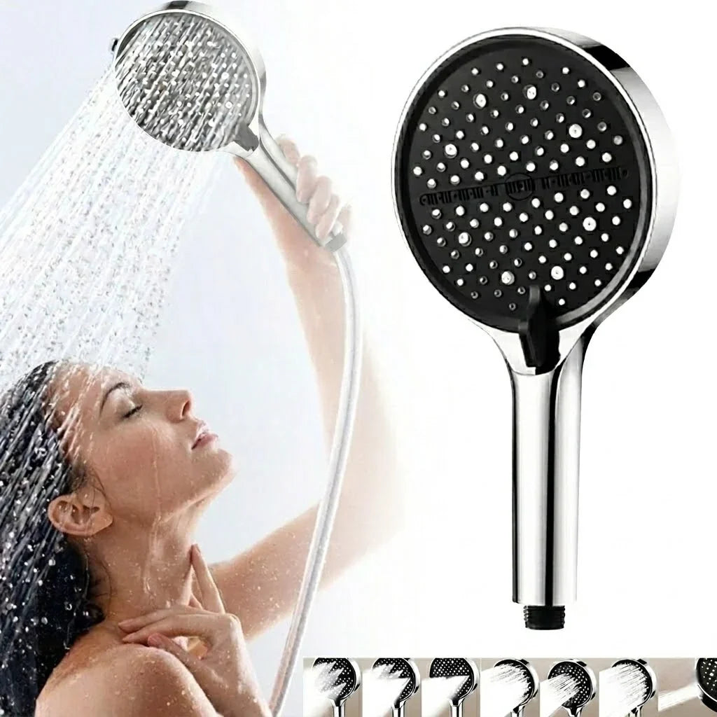 Handheld Shower Head with 7 Spray Settings, High Pressure Chrome Rainfall Showerhead for Bathroom, Adjustable Water Flow Wand for Low
