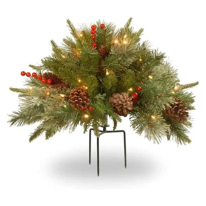Battery-Powered LED Christmas Urn Filler with Timer – Frosted Pine Tips, Berries & Pinecones for Entryway Display