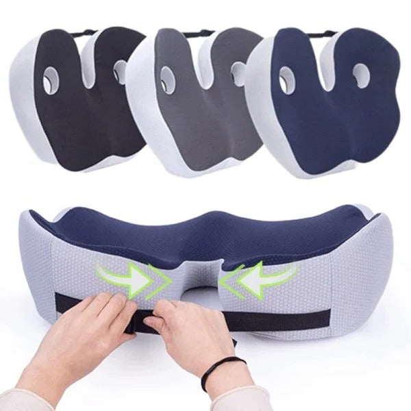Cojín de asiento de espuma viscoelástica con abertura para el coxis para silla de oficina, coche y silla de ruedas: soporte ergonómico para aliviar el dolor de espalda baja y cadera