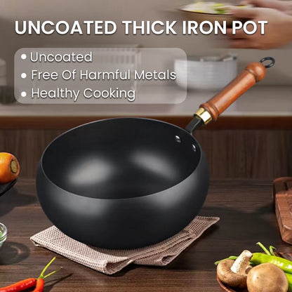 Heavy-Duty Iron Skillet Pan 12 in Diameter for High-Heat Cooking & Searing Asian Dishes on Gas Induction Stovetops