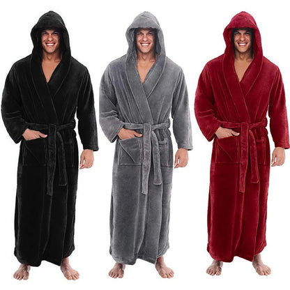 Bata con capucha de forro polar suave para hombre con bolsillos