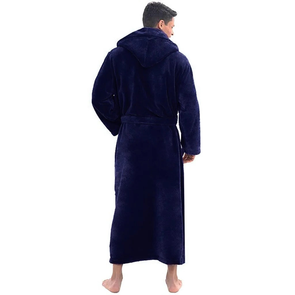 Bata con capucha de forro polar suave para hombre con bolsillos