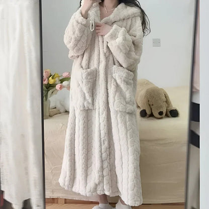 Soft Plush Hooded Robe for Women, Cozy Lounge Wear - Ortekor