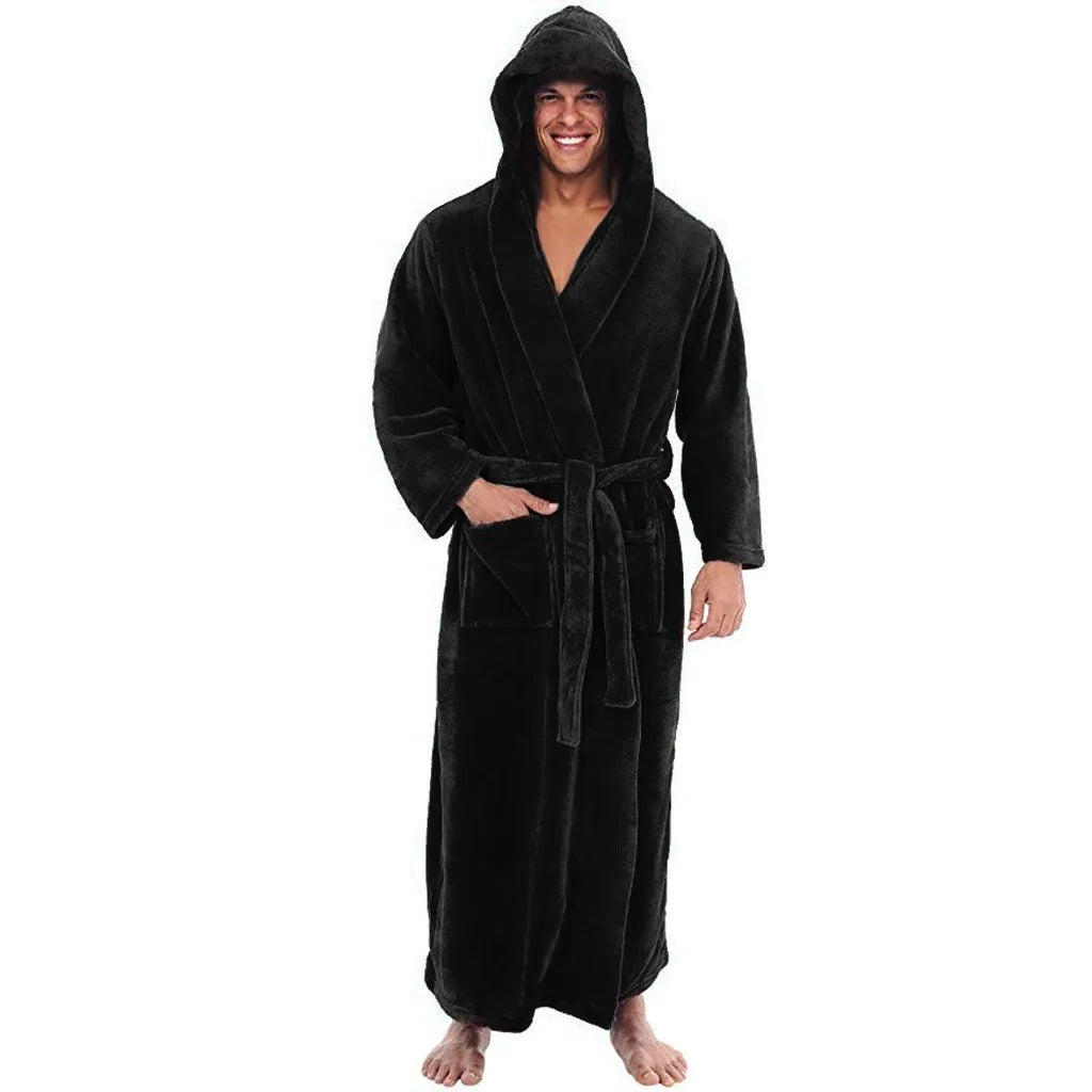 Bata con capucha de forro polar suave para hombre con bolsillos