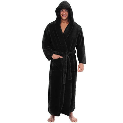 Bata con capucha de forro polar suave para hombre con bolsillos