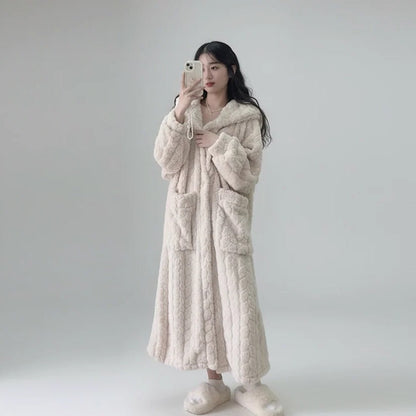 Bata de Felpa Suave con Capucha para Mujer, Ropa Cómoda para Estar en Casa