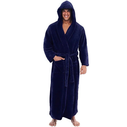 Bata con capucha de forro polar suave para hombre con bolsillos