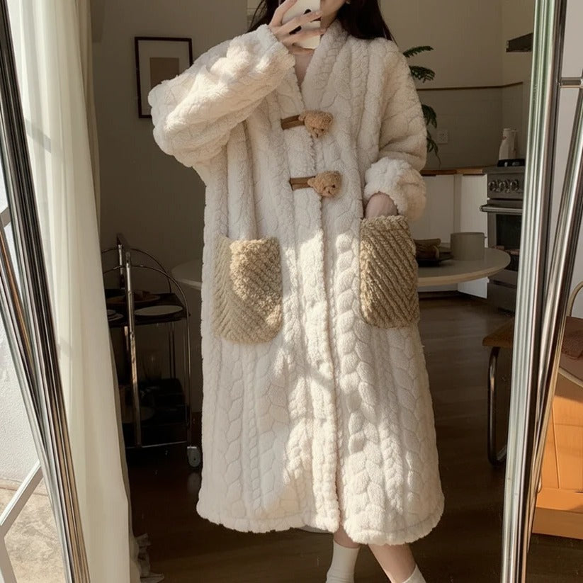 Bata de Felpa Suave con Capucha para Mujer, Ropa Cómoda para Estar en Casa