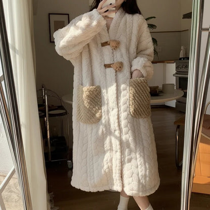 Bata de Felpa Suave con Capucha para Mujer, Ropa Cómoda para Estar en Casa