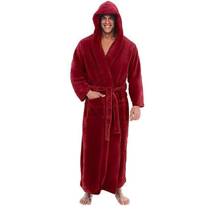 Bata con capucha de forro polar suave para hombre con bolsillos