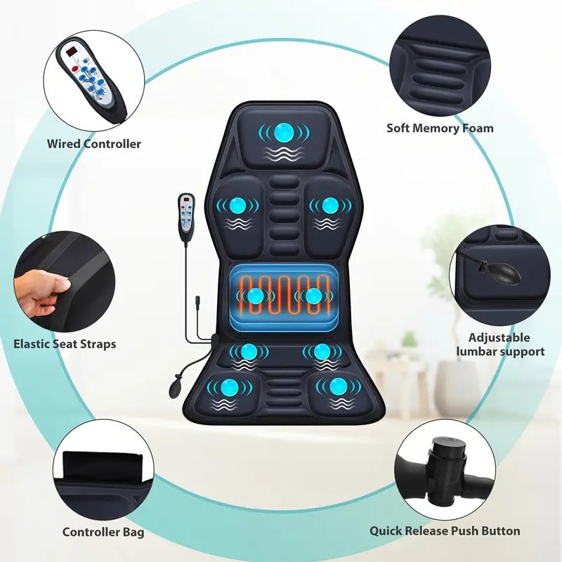 Cojín de Masaje Térmico con Vibración y Soporte Lumbar