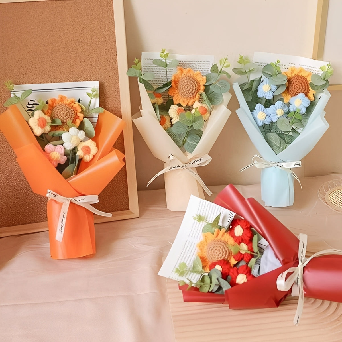 Hermoso arreglo de regalo de flores de ganchillo floral