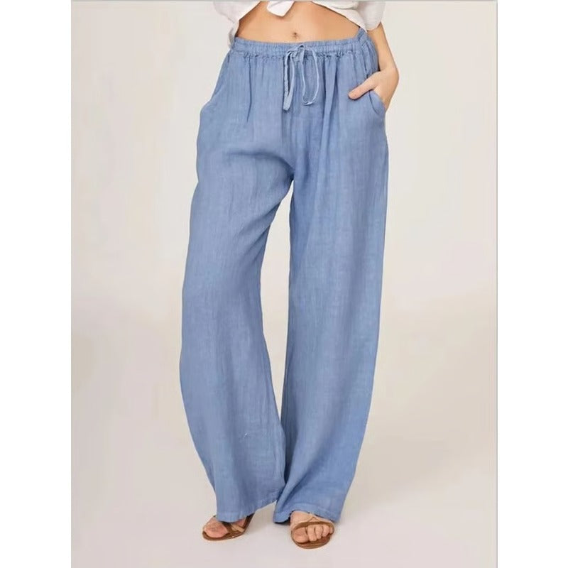 Pantalones de algodón de pernera ancha con bolsillos cómodos para mujer