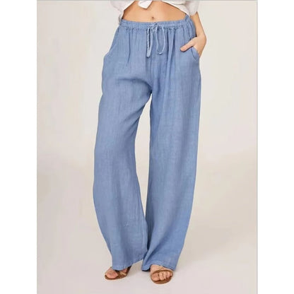 Pantalones de algodón de pernera ancha con bolsillos cómodos para mujer