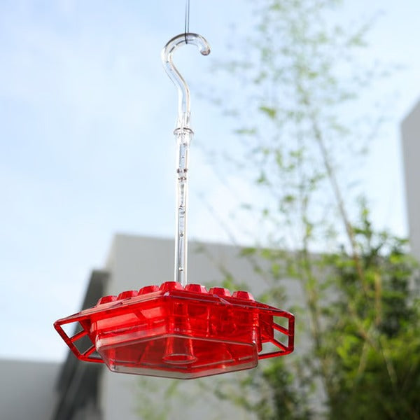 Red Glass Hummingbird Feeder 30 Feeding Ports Clear Reservoir with Ant Moat Hook for Backyard Garden Patio Outdoor Bird Watching