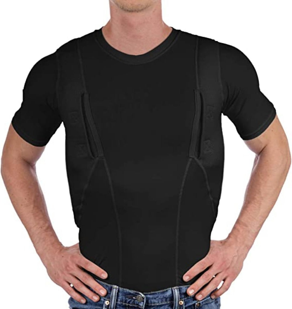 Dual-Pocket Compression Shirt for Ambidextrous Concealed Carry with Built-In Holsters for Men and Women
