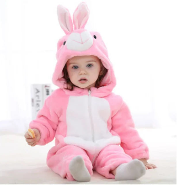 Mameluco con capucha y cierre para bebé con diseño de disfraz de animal para niños y niñas | Pijama tipo loungewear de suave mezcla de algodón y poliéster para bebés de 0-