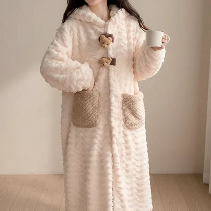 Bata de Felpa Suave con Capucha para Mujer, Ropa Cómoda para Estar en Casa