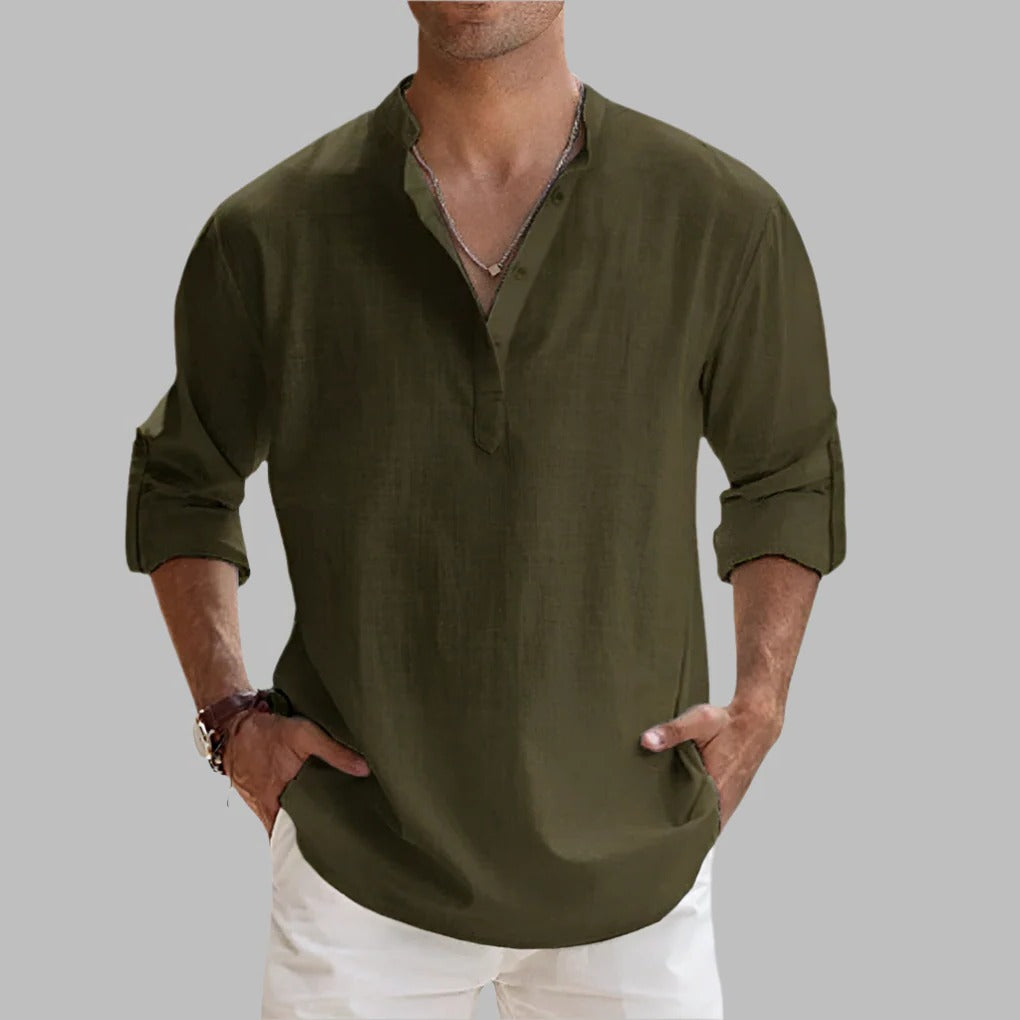 Camisa de lino transpirable de verano para hombre