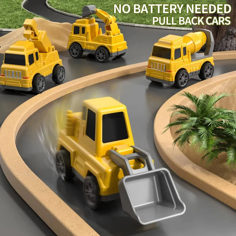 Construction Vehicle Toy Set with Lights and Sounds, Toy Construction Trucks, Carrier Truck Toy with 4 Friction Vehicles