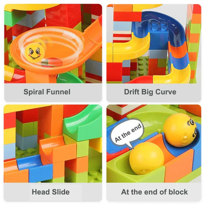 Building Block Marble Run Set for Kids Ages 3+ | STEM Construction Track Kit Develops Logic & Fine Motor Skills