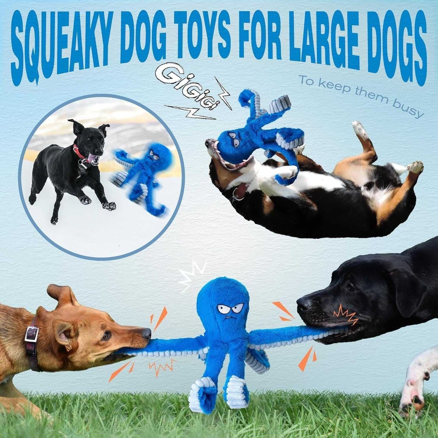 Juguete masticable de pulpo de peluche con sonido para perros